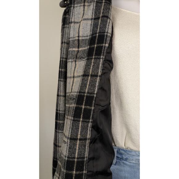 Rough Hewn Wool Blend Plaid Button Jacket XL Short Moto Peacoat Black Gray Tan - Picture 8 of 13